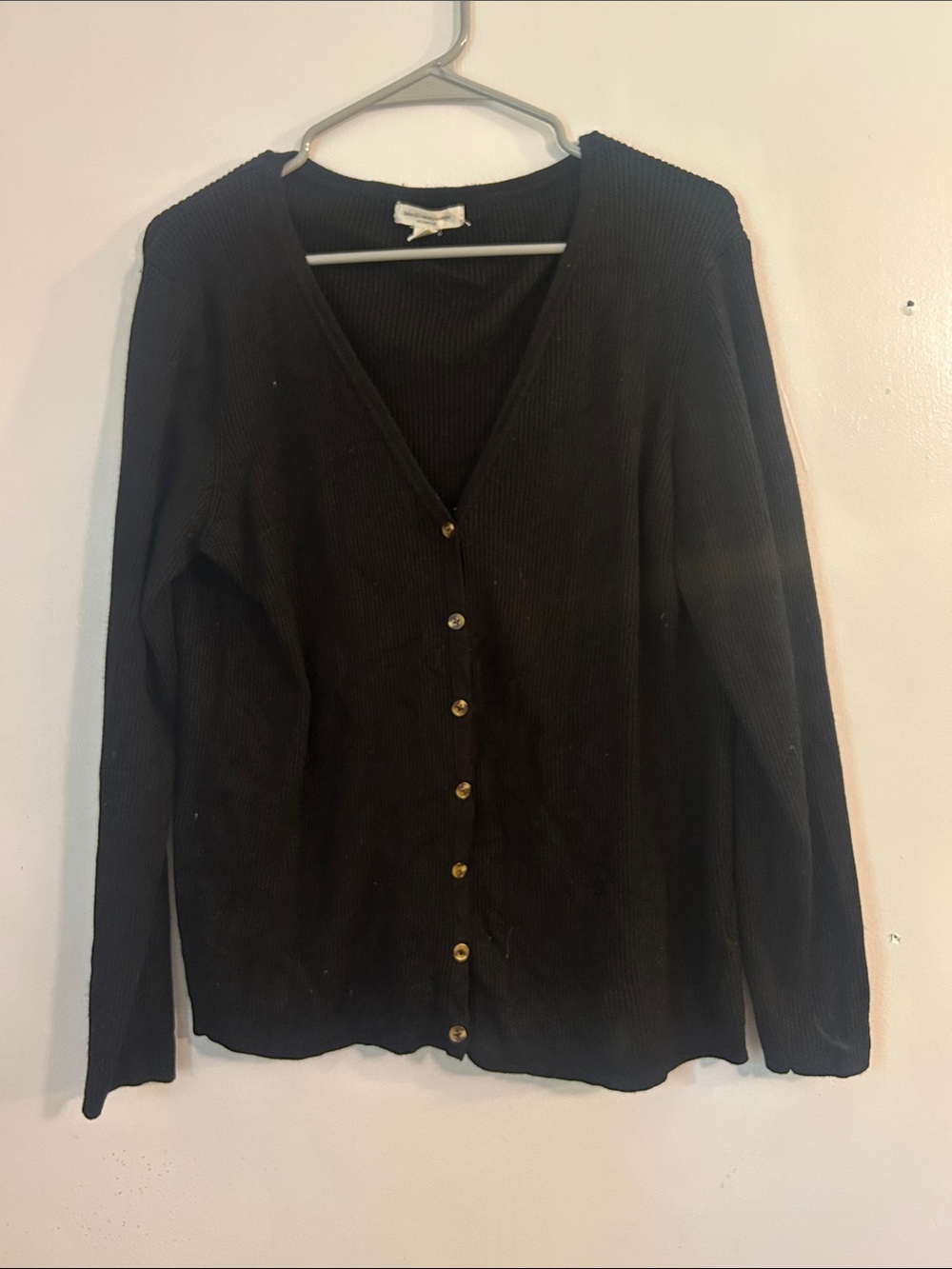 beachlunchlounge Black V-Neck Button-Front Ribbed Cardigan